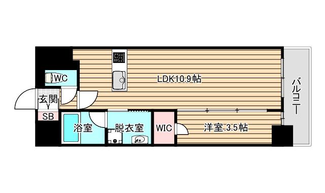 グランドファースト大阪福島(1LDK/9階)の間取り写真