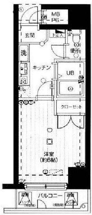 メインステージ日本橋箱崎(1K/4階)の間取り写真