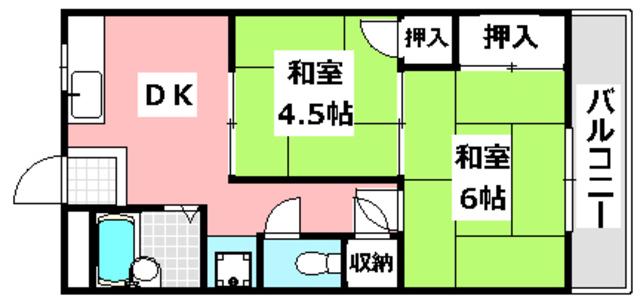サンライズ摂津(2DK/3階)の間取り写真