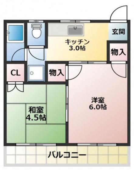 桂マンションI(2K/1階)の間取り写真