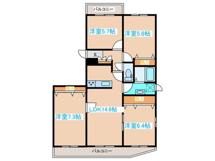 BRO北野(4LDK/3階)の間取り写真