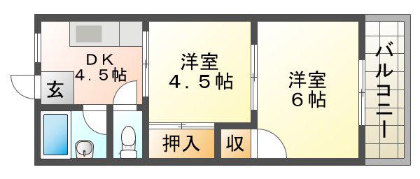 サンハイツ福田(2DK/2階)の間取り写真