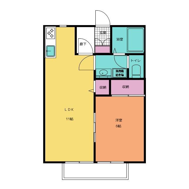 ディアコートA(1LDK/1階)の間取り写真