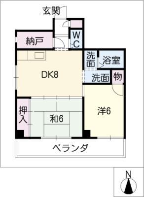 リバーサイド大和(2DK/4階)の間取り写真