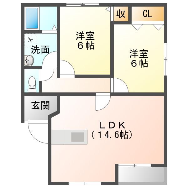 ヴィラウエスト南館 ・ 北館(2LDK/1階)の間取り写真