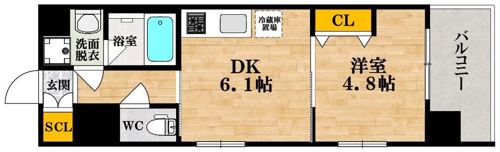 ふぁみーゆ夕陽ケ丘(1DK/8階)の間取り写真