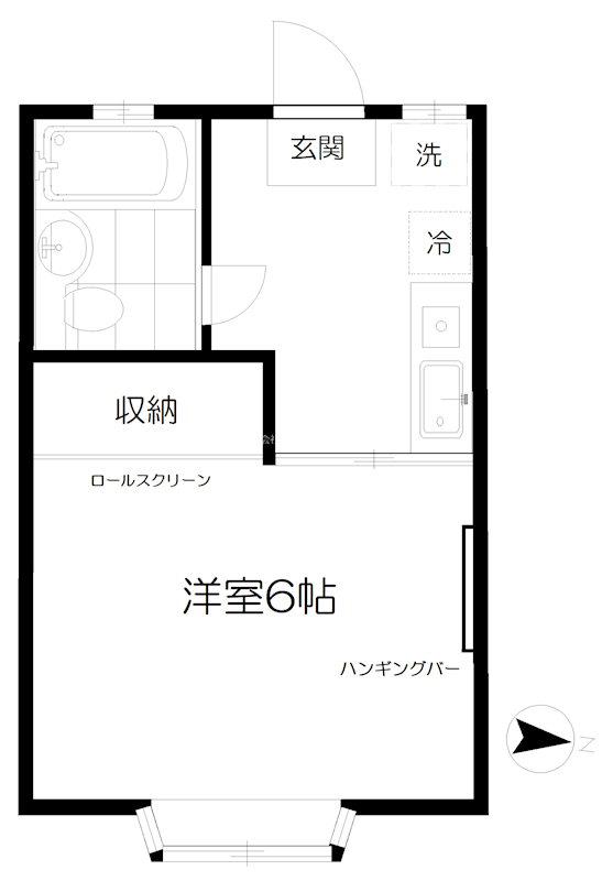御殿山イースト(1K/2階)の間取り写真