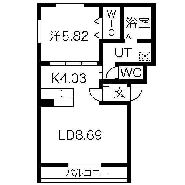 函館市電湯川線 深堀町駅 徒歩20分 4階建 築9年(1LDK/4階)の間取り写真