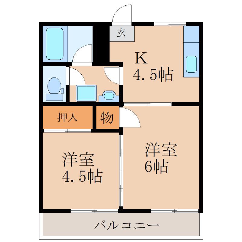 スカイマンション(2K/2階)の間取り写真