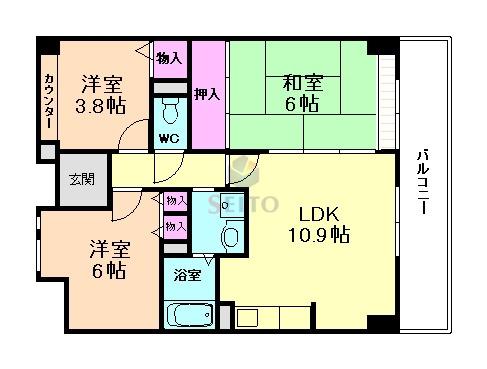 ロイヤル三国(3LDK/4階)の間取り写真