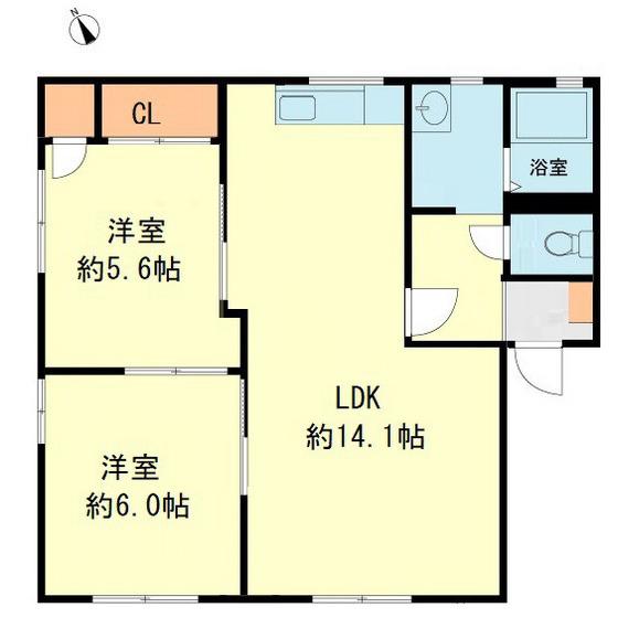 ヴィラージュ松倉(2LDK/1階)の間取り写真