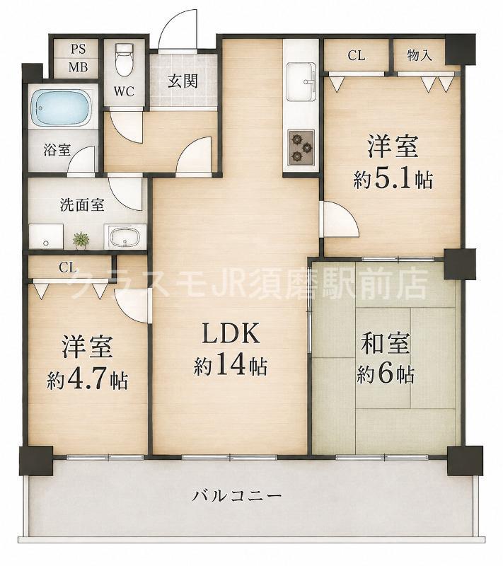 プリオーレ美山台弐番館(3LDK/1階)の間取り写真