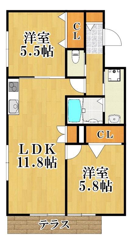 コージーコート(2LDK/1階)の間取り写真