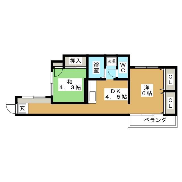 田辺コーポ(2DK/4階)の間取り写真