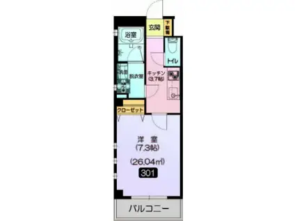 ＪＲ埼京線 北与野駅 徒歩5分 3階建 築11年(1K/3階)の間取り写真