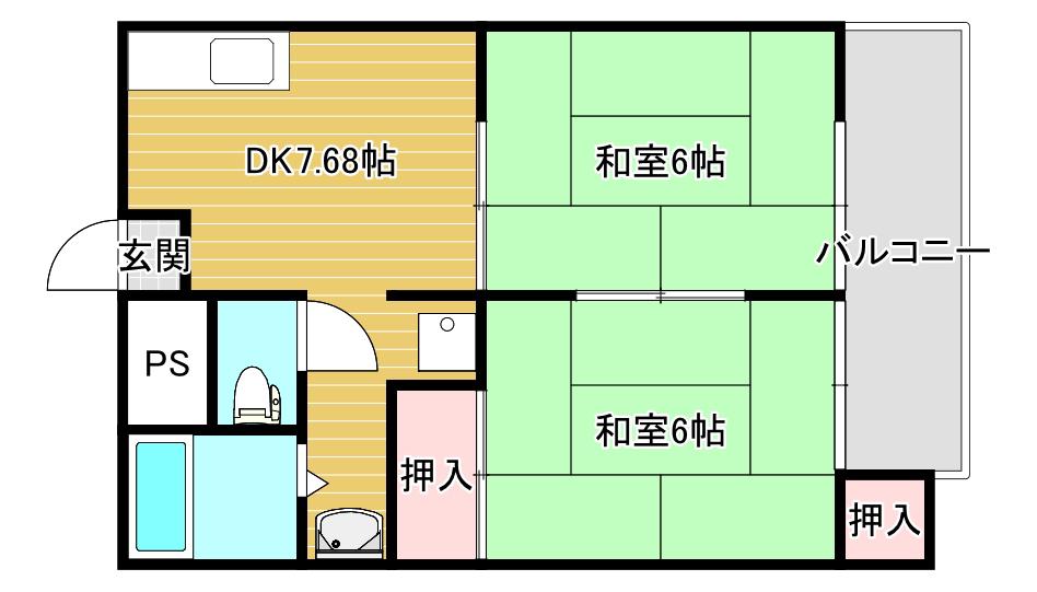コーポセサミロード(2DK/2階)の間取り写真