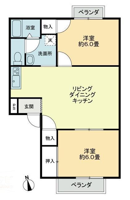 フォブール吉峰IIB(2LDK/2階)の間取り写真