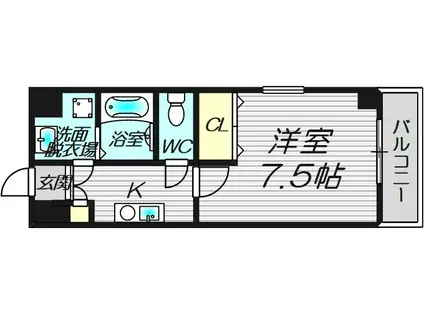 地下鉄四つ橋線 本町駅 徒歩4分 10階建 築23年(1K/8階)の間取り写真
