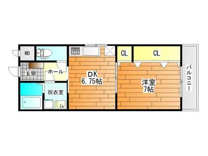 バルカン城山(1DK/5階)の間取り写真