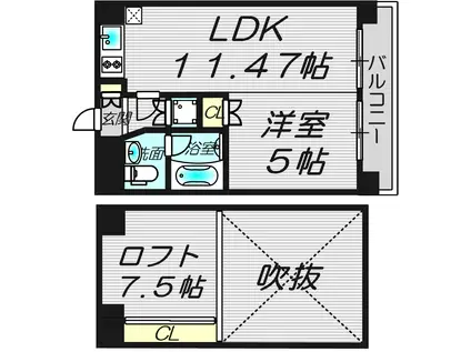 Wタワー江戸堀(1LDK/10階)の間取り写真