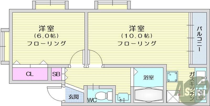 キャステ-ル砂押1(1LDK/2階)の間取り写真