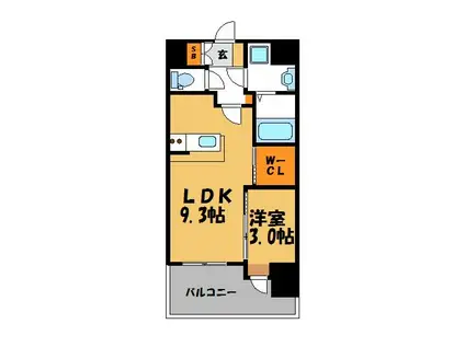 コモテリア渡辺通(1LDK/12階)の間取り写真