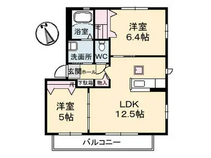 シャーメゾントゥモロー B棟(2LDK/2階)の間取り写真