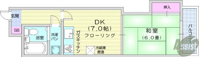 朝日プラザ柏木2(1DK/3階)の間取り写真