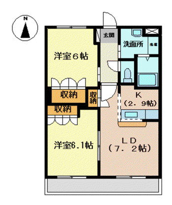 グランディール猪爪 II(2LDK/2階)の間取り写真