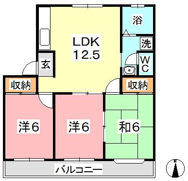 センスフルタウン西王寺 I A(3LDK/2階)の間取り写真