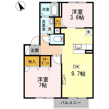 シャーメゾン桑野(2DK/2階)の間取り写真