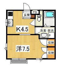 コーポアルファA棟(1K/2階)の間取り写真