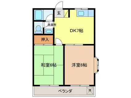 孝行マンション(2DK/1階)の間取り写真