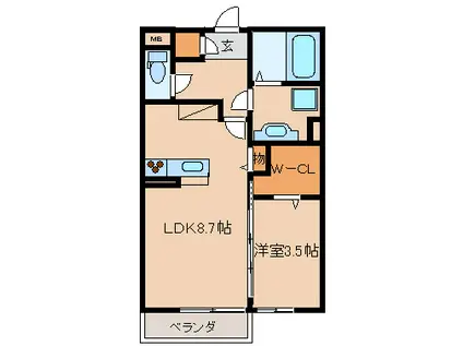 オリーヴァ東櫛原(1LDK/2階)の間取り写真