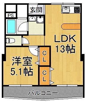 サウス宝塚(1LDK/5階)の間取り写真