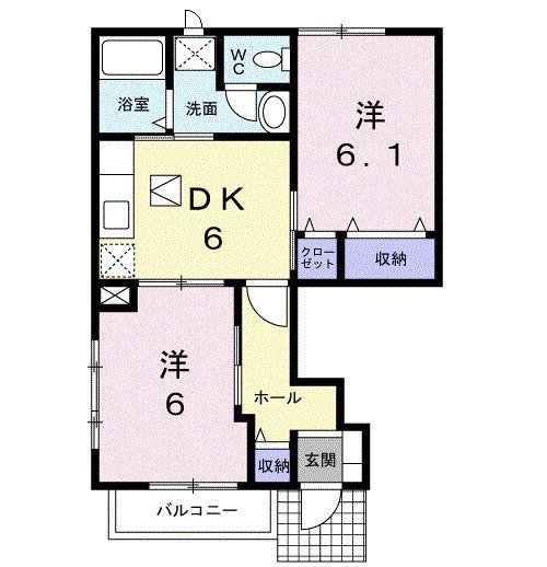リバ-サイドB(2DK/1階)の間取り写真