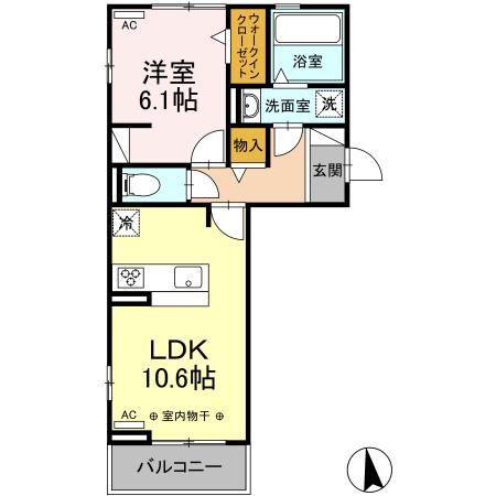 シャルマン・ペッシェII(1LDK/2階)の間取り写真