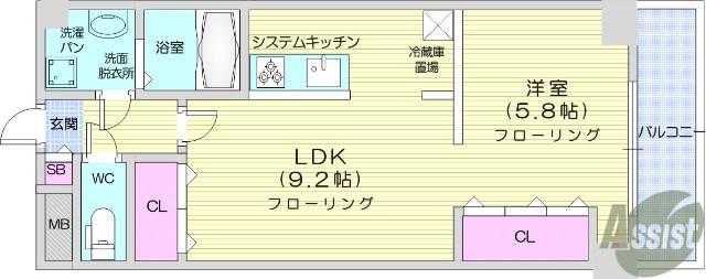 ガーデンロッジⅡ(1LDK/5階)の間取り写真