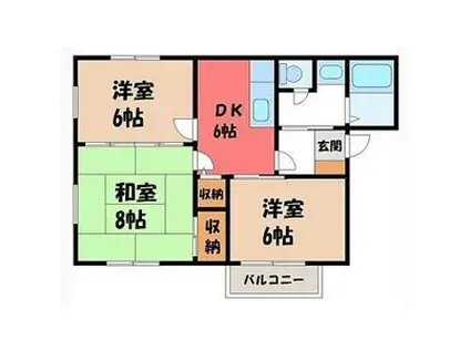 グリムハウスB棟(3DK/1階)の間取り写真