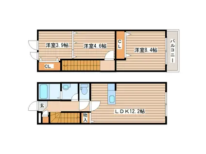 アスコット古川I番館(3LDK/1階)の間取り写真