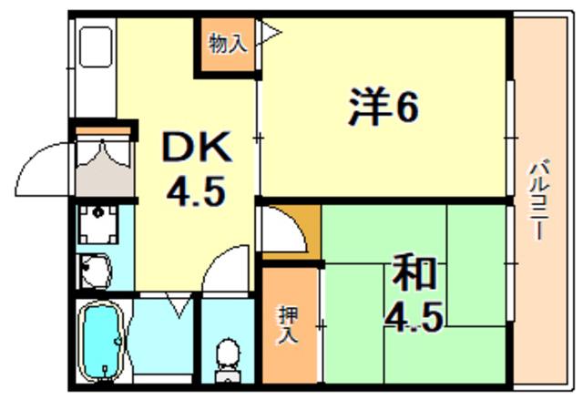 サニーヒルⅠ(2DK/2階)の間取り写真