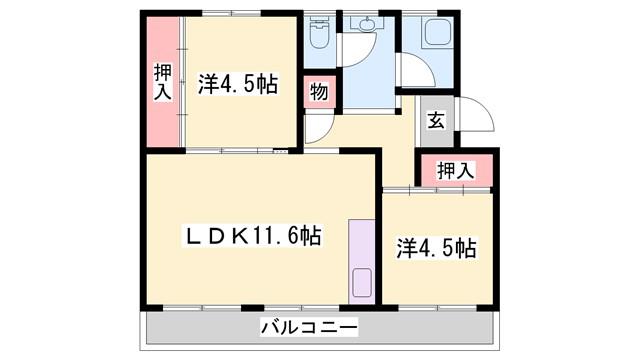ビレッジハウス志染(2LDK/5階)の間取り写真