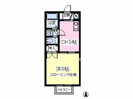 ドエルJ棟(1DK/1階)の間取り写真