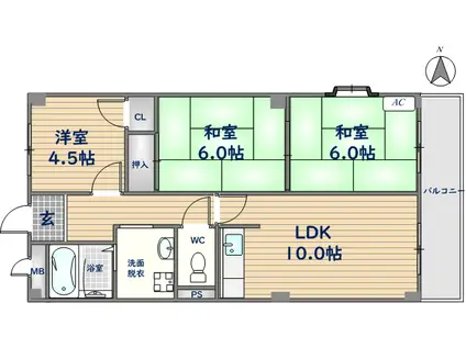 ナカトミサニーハイツ(3LDK/3階)の間取り写真