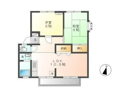 ベルコリーヌ藤ヶ丘A棟(2LDK/2階)の間取り写真