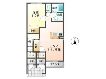 カサフェリース(1LDK/1階)の間取り写真