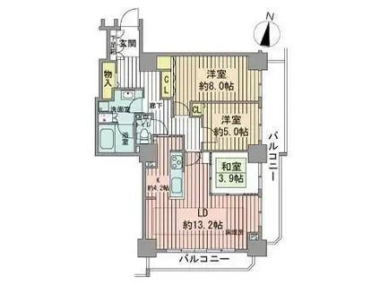 知事公館前タワーレジデンス(3LDK/8階)の間取り写真