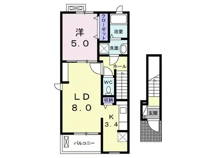 ガーデンハウスミズキII(1LDK/2階)の間取り写真