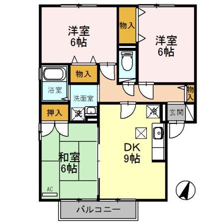 ヴィルクレール A棟(3DK/1階)の間取り写真