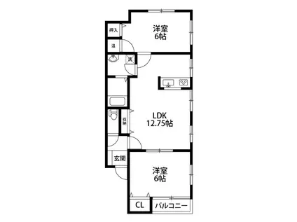 リベルティハウス(2LDK/2階)の間取り写真
